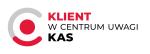 Grafika ilustracyjna, napis w kolorach czarno-czerwono-szarym: Klient w centrum uwagi KAS.