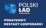 Na granatowym tle napis polski ład, podatkowy restart gospodarki