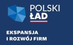 Na niebieskim tle biały napis: Polski Ład Ekspansja i rozwój firm.