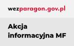 Napisy na białym tle: Akcja informacyjna MF, u góry adres strony: wezparagon.mf.pl