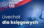 na niebieskim tle biały napis: Polski Ład Livechat dla księgowych