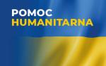 flaga Ukrainy niebiesko żółta i napis: pomoc humanitarna