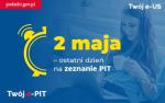 Dziewczyna z laptopem na kolanach i kubkiem w ręce. Tekst: 2 maja ostatni dzień na zeznanie PIT.