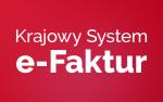 Na czerwonym tle biały napis: Krajowy System e-Faktur.