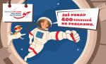 Kosmonauta i pies w hełmie są w rakiecie. Obok napis: już ponad 400 zgłoszeń do programu. Finansoaktywni: Budżet. Plan działania!